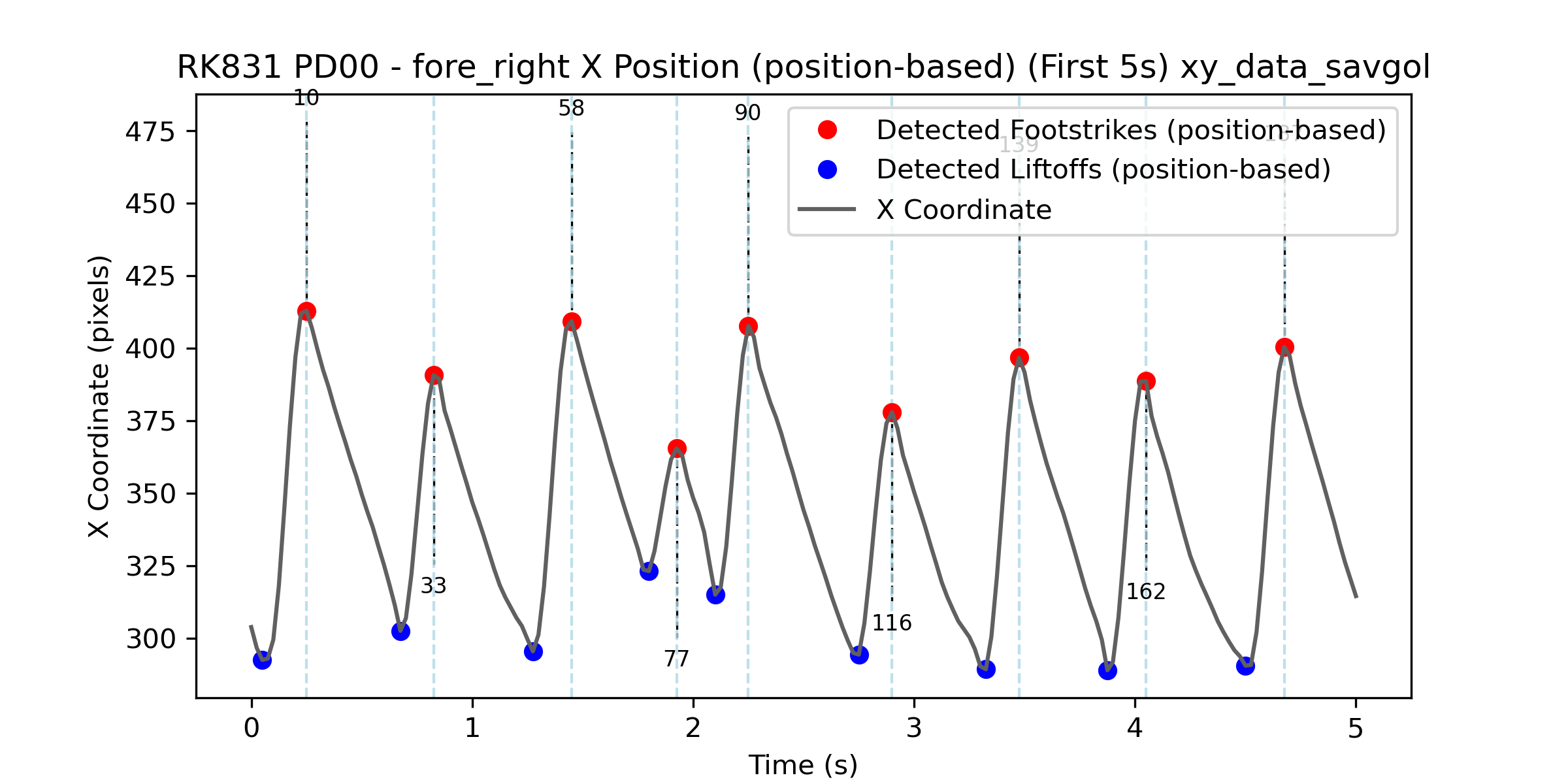 Footstrike-segmented paw trace at baseline (PD00)