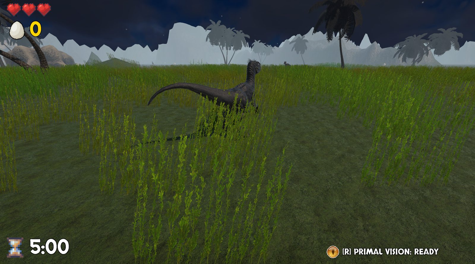 Pachy Patrol velociraptor exploring a grassy level